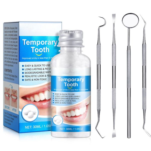 Tooth Filling Repair Kit, Temporary Tooth Filling for Moldable False Teeth, Denture Tooth Repair Kit for Fixing Filling Missing Broken Tooth, Tooth Repair Granules & Beads(30g) (Tooth Repair Kit)