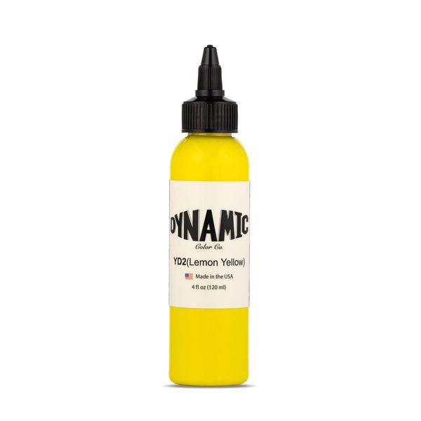 Dynamic Color Co Lemon Yellow Tattoo Ink (4oz Bottle): Vibrant, Sterilized, Vegan & USA-Made Since 1990 – Trusted by Artists Worldwide