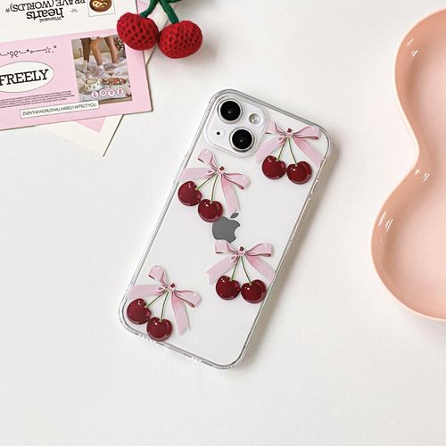 Lovmooful Compatible for iPhone 13 Case Cute Clear Cherry Bowknot with Aesthetic Design for Girls Women Soft TPU Shockproof Protective Girly for iPhone 13 Case-Four Bows