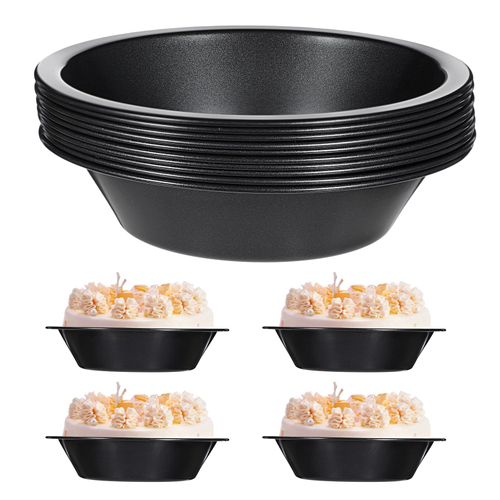 HOFURME 10 Pieces 4 Inch Small Pie Pan Mini Black Pot Pie Tins Round Tart Pans for Baking Carbon Steel Pizza Nonstick Plate Bakeware Set Oven Air Fryer Cake Bread Meat Dessert