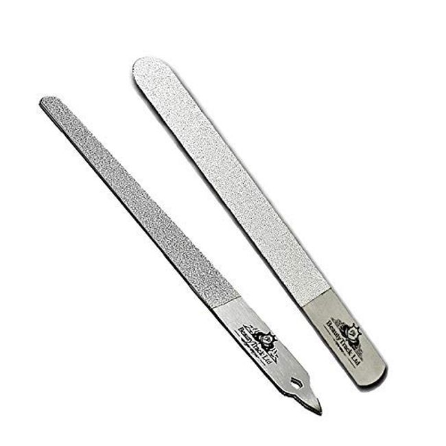 BeautyTrack 6-Inch Diamond Deb Nail File, for Manicure, Pedicure, Grooming Foot Skin, Podiatric Foot Care Instruments, Stainless Steel (Pack of 2, 2021 Stock), Pouch