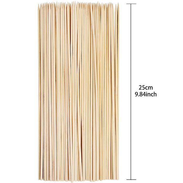 ZCDA 100pcs Bamboo Cocktail Sticks 10 Inch Barbecue Skewers Round Bamboo Sticks for BBQ, Kebabs, Fruits, Sandwich Cocktail, Buffets Party