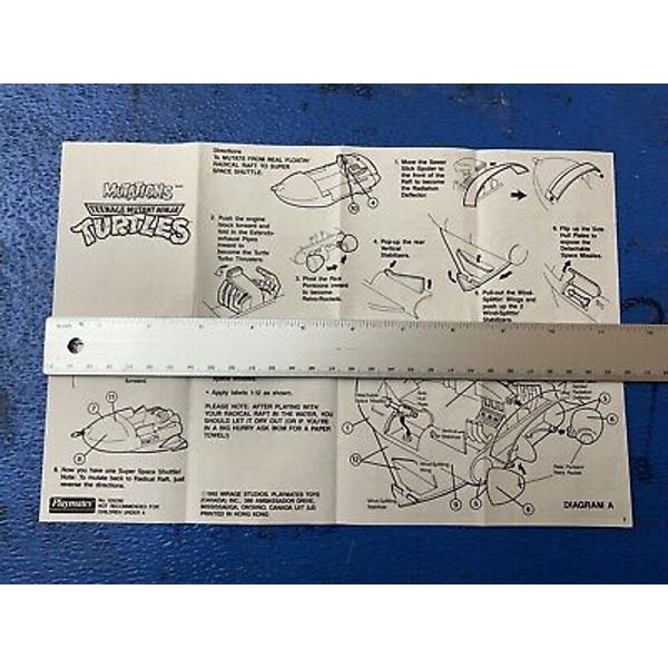 Vintage 1992 Playmates TMNT Muta-Raft Instructions Blueprints Paper Insert