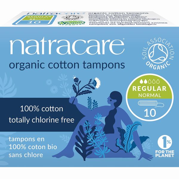 Natracare Non-Applicator 100% Organic Cotton Tampons, Regular, Totally Chlorine Free, Biodegradable and Compostable (1 Pack, 10 Tampons Total)…