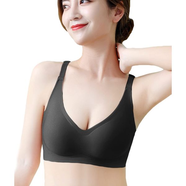 APIKIE Night Bra, Seamless Bra, Revolutionary Cloud Feeling Cotton, Instant Cleavage Maker Bra, Non-Sewing Bra, Wireless, Non-Sewing, Sports Bra, Dripless, 3D Cup, Removable Pads, Seamless, Breathable, Sweat Absorbent, Quick Drying, 24 Hours of Use, Black