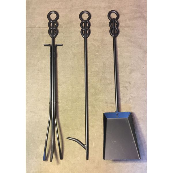 Vintage MCM Wrought Iron Fireplace Tools Shovel Poker Log Lifter