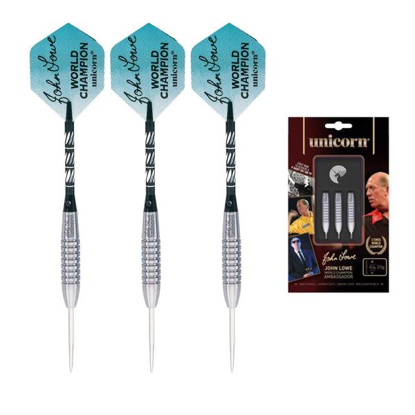 Unicorn Steel Tip Darts Set | John Lowe World Champion Ambassador | 90% Natural Tungsten Barrels | 21 g