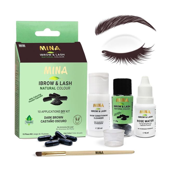 Mina ibrow & Lash Dark Brown | Long Lasting (Stay upto 6 week) Natural Spot coloring and Hair Tinting Powder in Capsule, Water and Smudge Proof | No Ammonia, No Lead with Up to 10 Applications