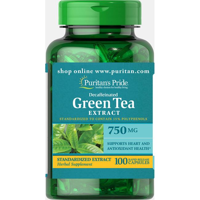 Puritan's Pride Decaffeinated Green Tea Standardized Extract 750 mg-100 Capsules