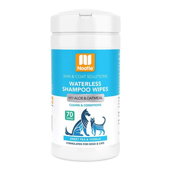 Nootie Waterless Shampoo Wipes for Dogs & Cats - Long Lasting Sweet Pea Vanilla Fragrance - Sold in Over 10,000 Vet Clinics and Pet Stores Worldwide, Made in USA - 70 Count