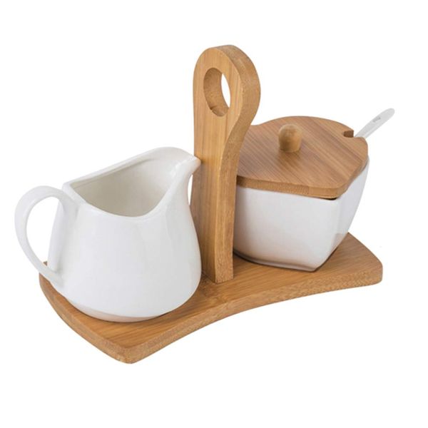 Lurrose Sugar Bowl and Creamer Jug Set, Coffee Serving Set Ceramic Cream Jug and Sugar Bowl with Tray and Spoon for Home Milk Coffee