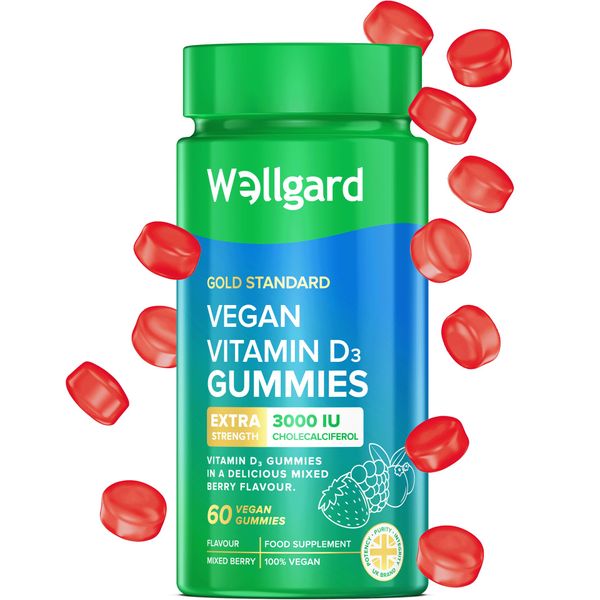 Wellgard High Strength Vitamin D3 Gummies 3000 IU - 60 Vegan Immunity Vitamin D Gummies Adults, Chewable Vitamin D, Mixed Berry Flavour