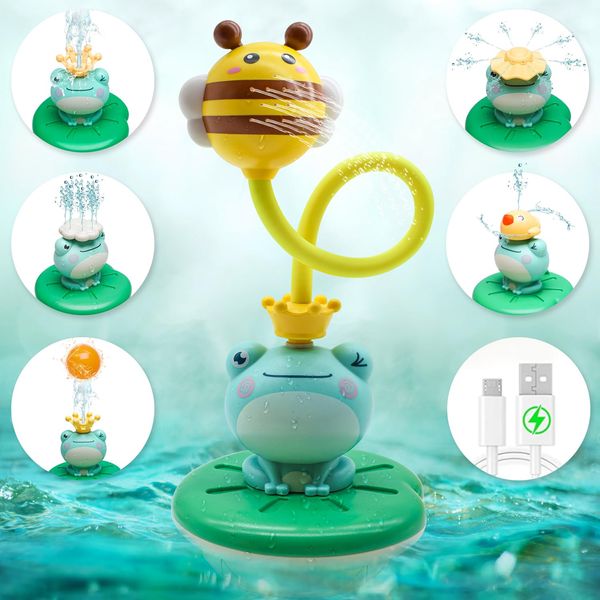 Baby Bath Toys for Kids, Electric Frog Bath Toy with Shower Head & 4 Spray Water Sprinklers Bathtub Toys for Toddlers1-3, Swimming Pool Game Water Play Set Gift for Bathtub Shower Beach