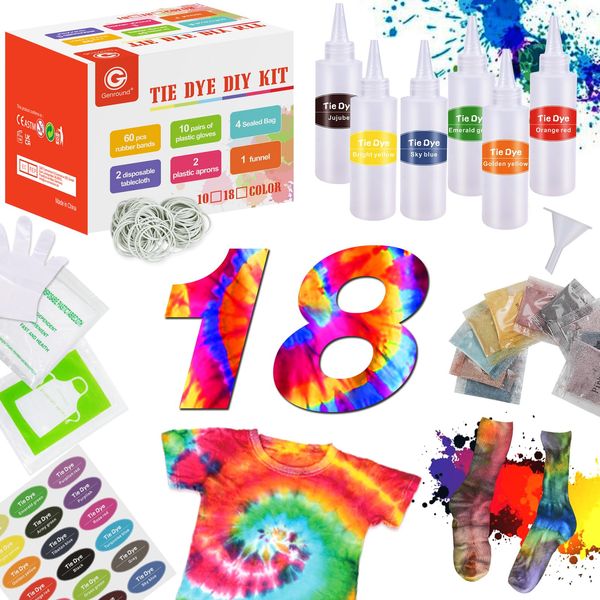 Genround Batik Kit, 18 Farben zum Färben von Stoff und Kleidung, kreative Bastelspiele Tie Dye Kit, Aktivitäten für Kinder und Erwachsene