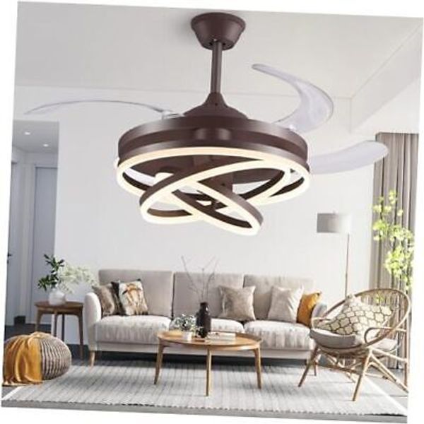 42" Invisible Ceiling Fan Chandelier Light,Modern DIY Ceiling Fan 42in Brown