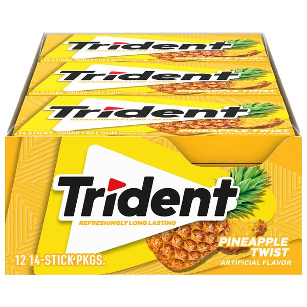 Trident Pineapple Twist Sugar Free Gum, 12 Packs of 14 Pieces (168 Total Pieces)