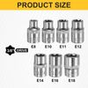 sourcing map 7pcs E-Torx Socket 3/8" Drive E8-E18 External Torx Deep Socket CR-V 6 Point Spline Socket Star Female Bit Socket for Auto Repairs Home Maintenance DIY Hand-Making 1.1" Length