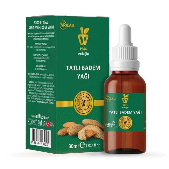 Arifoğlu Tatlı Badem Yağı 30ml%100 Saf Arlab Sweet almond Oil Pure Prunus Amygdalus Dulcus Oil