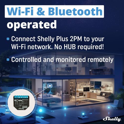 Shelly Plus 2PM | WLAN & Bluetooth 2-Kanal Relais Schalter mit Strommessung| Smart Home Hausautomation| Funktioniert mit Alexa| iOS- & Android-App| Kein Hub erforderlich| Rollläden steuern