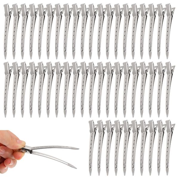 50 Stücke 3,5 Zoll Ente Bill Haarspangen Metall Alligator Curl Clips Schnitt Clips mit Löchern Alligator Clips Silber Haarnadeln für Haarverlängerungen