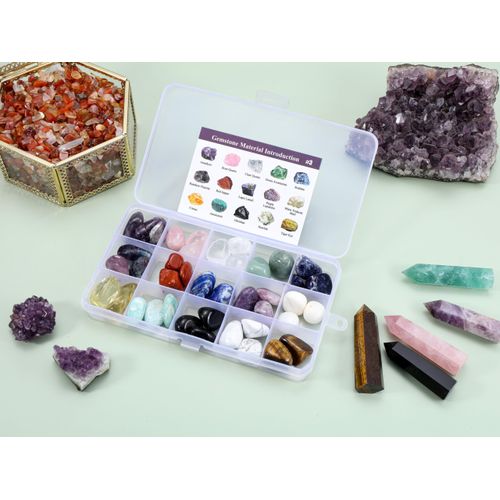 CrystalTears Assorted Healing Crystals Gemstones Bulk Tumbled Polished Stone Chips Natural Chakra Quartz Crystal Stones for Reiki Meditation Therapy Beginners Home Decor