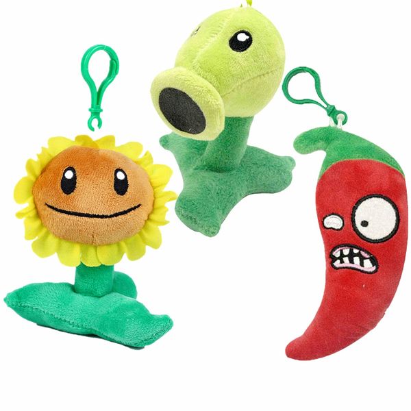 BASHERISE 3 PCS PVZ Plant and Zombies Plush Zombies Keychain Sets Toys Stuffed Soft PVZ Figure Doll Sunflower, Green Pea, Red Pepper Pendant, Great Gift for Christmas, Birthday New