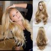Drag Queen Long Wave Wig Brown Roots Ombre Medium Blonde Natural Color Synthetic Lace Front Wigs for Women Ladies Daily Wear Cosplay Party Blonde Wigs Side Part 24Inches
