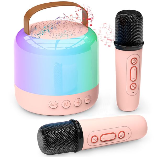 Mini Karaoke Machine for Kids Adults, Portable Bluetooth Speaker with 2 Wireless Microphones and LED Lights, Karaoke Toys Gifts for Girls Boys 4, 5, 6, 7, 8, 9,10,12+ Year Old Christmas Birthday Party