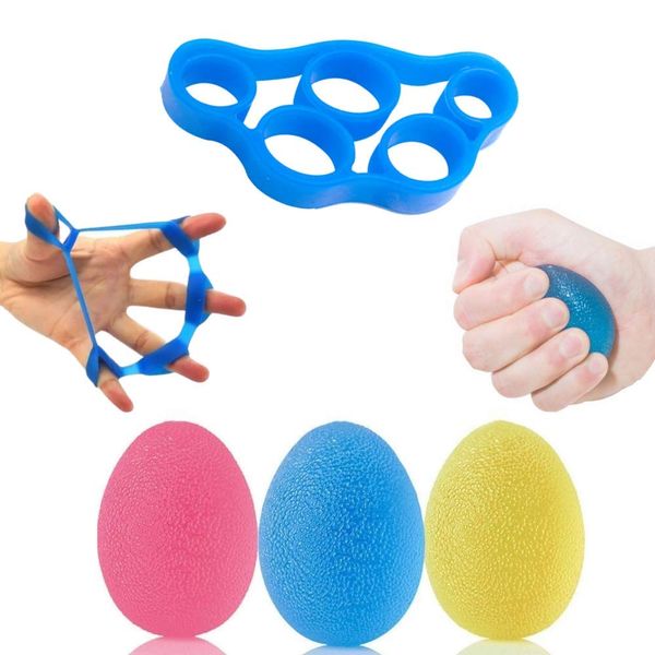 DAIRF Handtrainer& Fingertrainer Kit, Eiförmige Griffbälle 3 PCS +1 Fingertrainer Trainingsgerä zur Kräftigung von Hand und Finger Druckentlastung und Rehabilitation und Dekompression