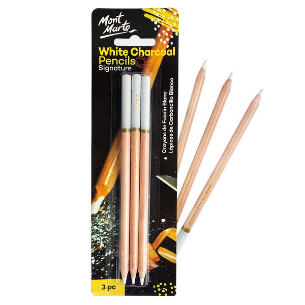 Mont Marte Charcoal Pencils Set – White – 3 pcs – Medium – Ideal Charcoal Pencils for Impressive Drawings