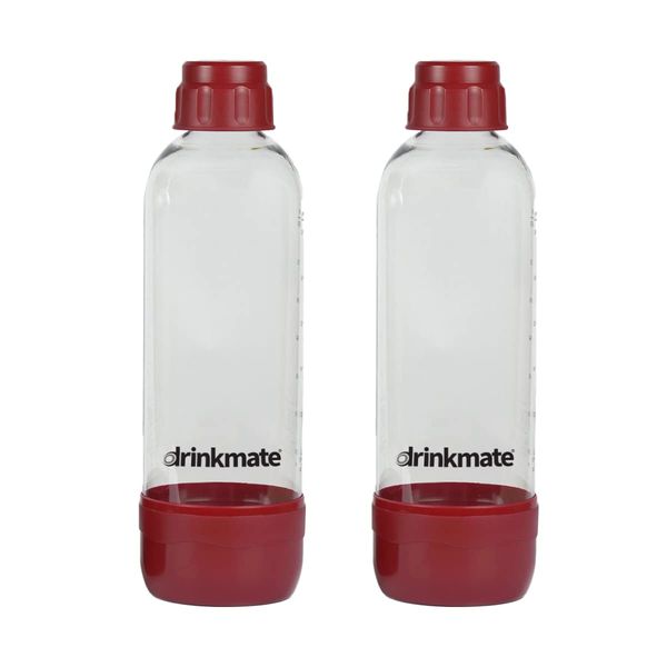 DrinkMate Soda Maker Carbonation Bottles (2 Pack) (1L, Red)