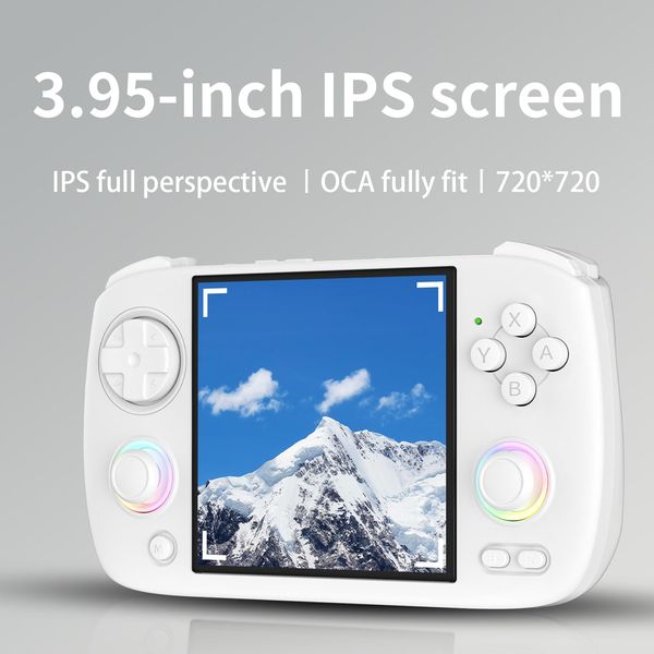 Ayhgicxt RG CubeXX Retro Handheld Game Console with 3.95-inch IPS Screen RGB Lighting 64G TF Card Linux System and 3800mAh Battery Supports 5G WiFi Bluetooth 4.2 white