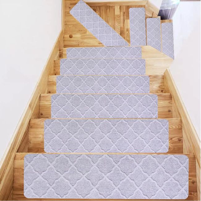 YMR Stair Mat, Anti-Slip, Non-bending, Soundproofing, Stylish, Step Mat, Scratch-Resistant, Washable, Non-slip, Four Seasons, Suction Stair Mat, Set of 15 (lightgray)