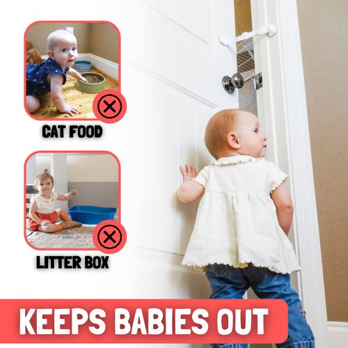 Door Buddy Adjustable Baby Proof Door Strap for Cats - Caramel. No Need for Cat Gate or Baby Gate with Pet Door. Child Proof Door to Cat Litter Box Room. Simple Cat Door Interior Door Alternative.