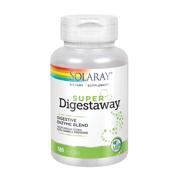 Solaray Super Digestaway Digestive Enzyme Blend | Healthy Digestion & Absorption of Proteins, Fats & Carbohydrates | Lab Verified | 180 VegCaps