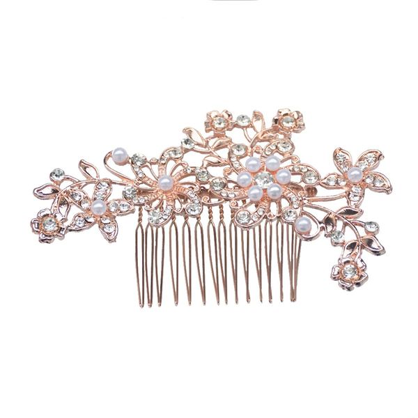 ZXUY Wedding Bridal Hair Side Combs Hair Style Accessories Clips Faux Pearl Crystal Flower Rhinestone Fashion Wedding Dress Accessories for Bride and Bridesmaids (Gold)