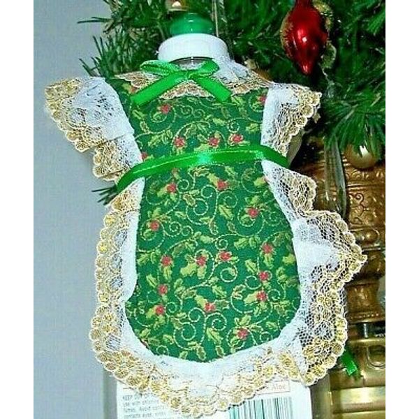 Green Gold Holly Berry Print Coverup Apron Dish Soap Pancake Syrup Catsup Bottle