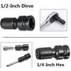Cluoling Socket Adapter, Impact Driver Adapter, 1/2" Square to 1/4" Hex Socket Adapter, Insertion Angle Conversion Adapter for Impact Wrench, Chuck Adapter, Black, 2 pcs