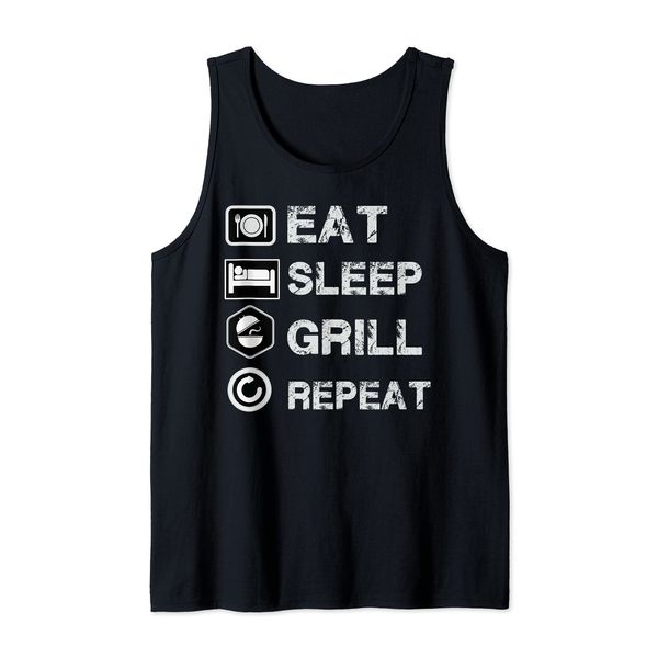 Eat Sleep Grill Barbecue Repeat Funny Grilling BBQ Tank Top