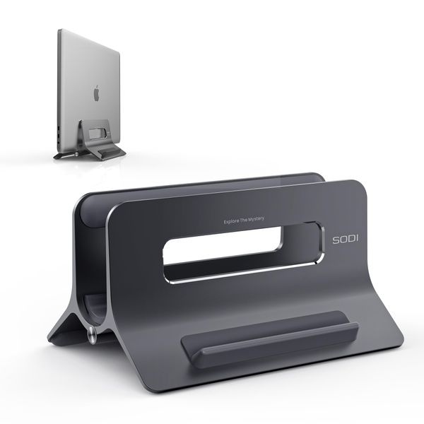 SODI Laptop Stand, Vertical Stand, MacBook Compatible, No Width Adjustment, Computer Stand, Gravity Lock, Laptop Stand, Improves Stability, Cooling Effect, Space Saving, Automatically, Design Patent, Vertical Laptop Stand, Aluminum Alloy Material, Japanes