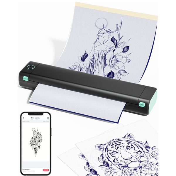 Phomemo M08F Wireless Tattoo Transfer Stencil Printer, Tattoo Transfer Thermal Copier Machine with 10pcs Free Transfer Paper, Tattoo Printer Kit for Tattoo Artists, Compatible with Smartphone & Pc