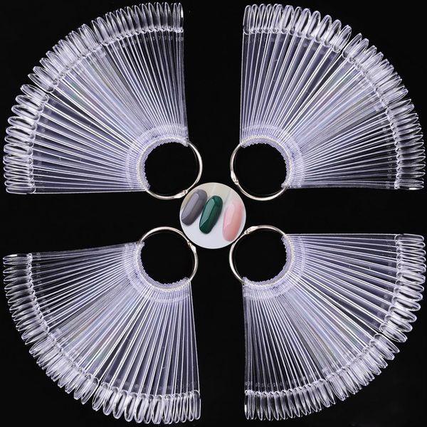 200pcs Clear Stiletto Nail Swatches Sticks Fan-shaped Nail, Nail Swatch Sticks Nail Samples Sticks with Ring Holder, Nail Colour Display Ring for Nail Art Tips Practice