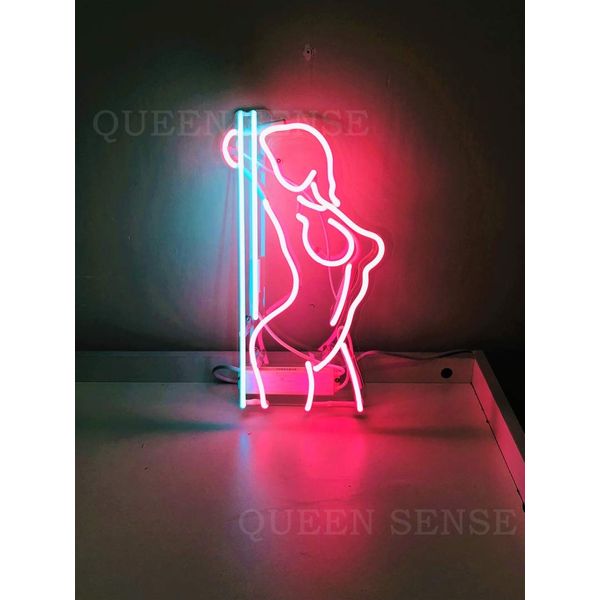 Queen Sense 14" Live Nudes Pole Dancer Girl Neon Sign Light Decorated Acrylic Panel Handmade Beer Bar Pub Man Cave Lamp UT182