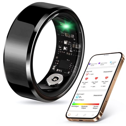 momots Smart Ring for Fitness & Health Tracking,Heart Rate/Blood Oxygen Monitor,5ATM Waterproof,Sleep Analysis, Pedometer-No APP Subscription Compatible with Smartphone (Black, 7)