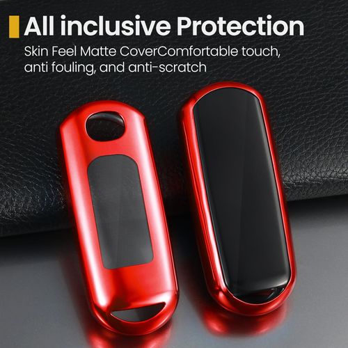 Coverforkey anti-lost Keychain with Metal Braided Rope, TPU Key Case for MZD 3 6 9 CX-5 CX-9 MX-5 Scion iA (Red)