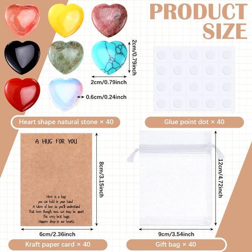 Motiskyy 40 Sets Pocket Hug Token Gift Bulk Hug Cards with Heart Shape Natural Stones Keepsake Exchange Relationship Cards for Colleagues Family Distance Social Celebration of Life Gift(Vivid Color)