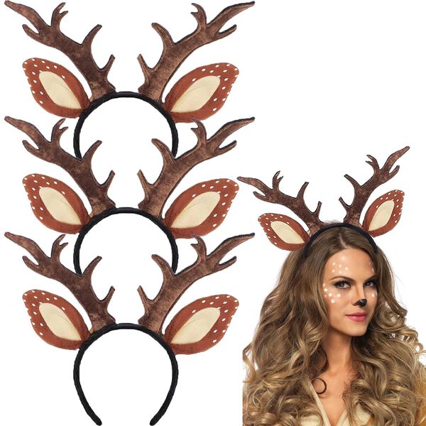 Yssreey 3 Pack Deer Antler Headbands Women's Fawn Horn Headband Reindeer Headband with Antler Ears Animal Cosplay Costume for Halloween Christmas Party Favors