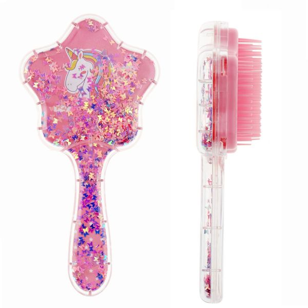 Zou.Rena Little Girls Hair Brush Easily Brushed Through Tangles-No Liquid,Glitter Confetti Unicorn Gifts Play for Kids Age 3-8(pink)