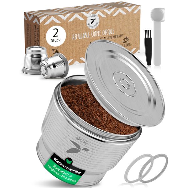 Kaffeekapsel, nachfüllbar, wiederverwendbar, Nespresso-Kapsel, 2 Stück, Edelstahl, permanent, Metall, Nullabfall, Espressokapsel, kompatibel mit Nespresso-Kaffeemaschinen