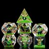 Cusdie Sharp Edges DND Dice, 7 PCs D&D Dice, Handcrafted Polyhedral Dice Set, for Role Playing Game (Green Sprite)